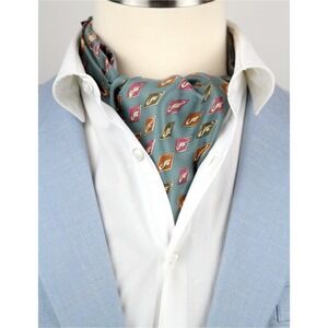 Men's Silk Cravat Ascot Tie Wool Silk Gift Box Classic Formal Luxury Teal blue